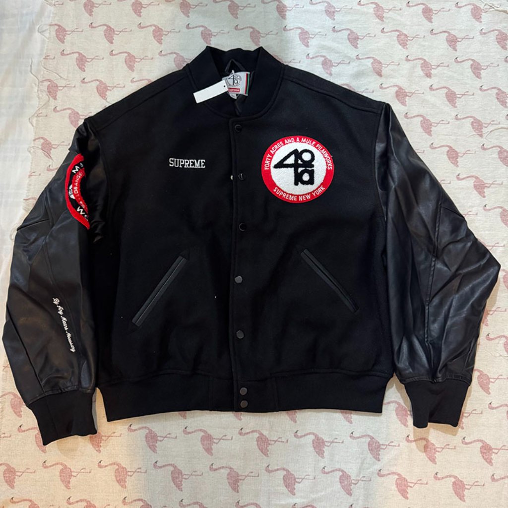 Supreme Black Baseball Jacket With Patchwork